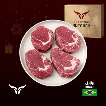 عرض 4 شرائح ستيك ريب آي لحم بقري برازيلي مرعى طبيعي 250 جم × 4