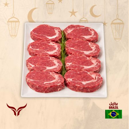 عرض 8 شرائح ستيك ريب آي لحم بقري برازيلي مرعى طبيعي 250 جم × 8